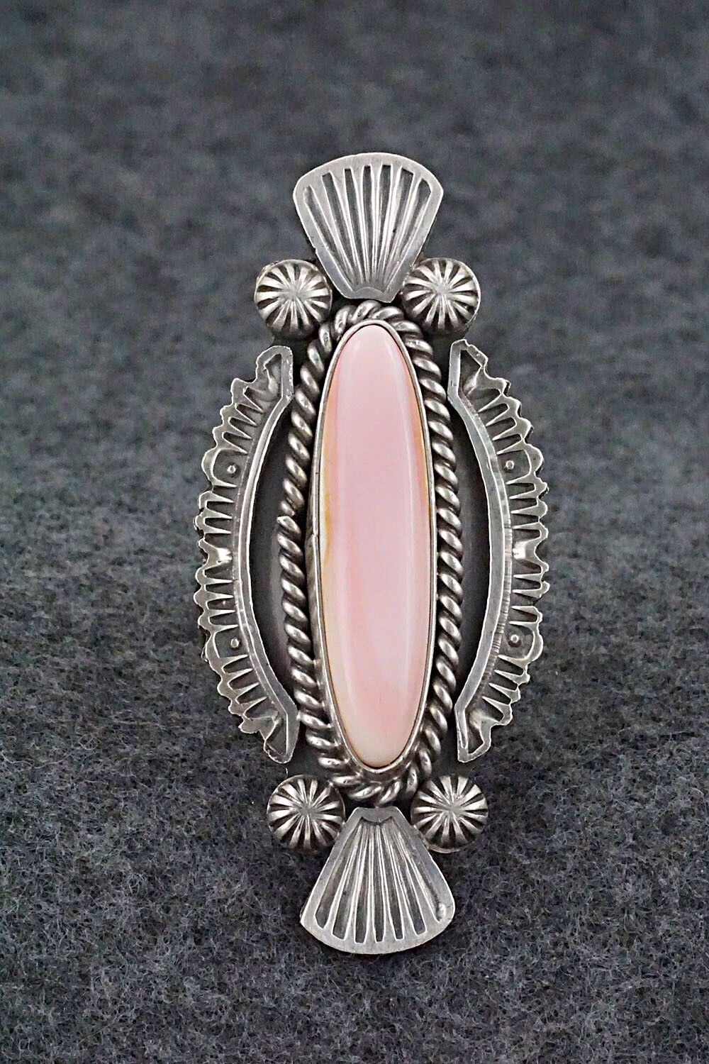 Pink Conch Shell & Sterling Silver Ring - Michael Calladitto - Size 8