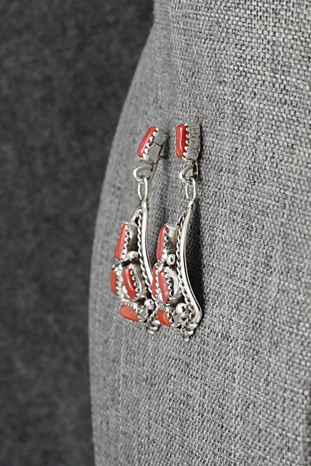 Coral & Sterling Silver Earrings - Melvin Chee