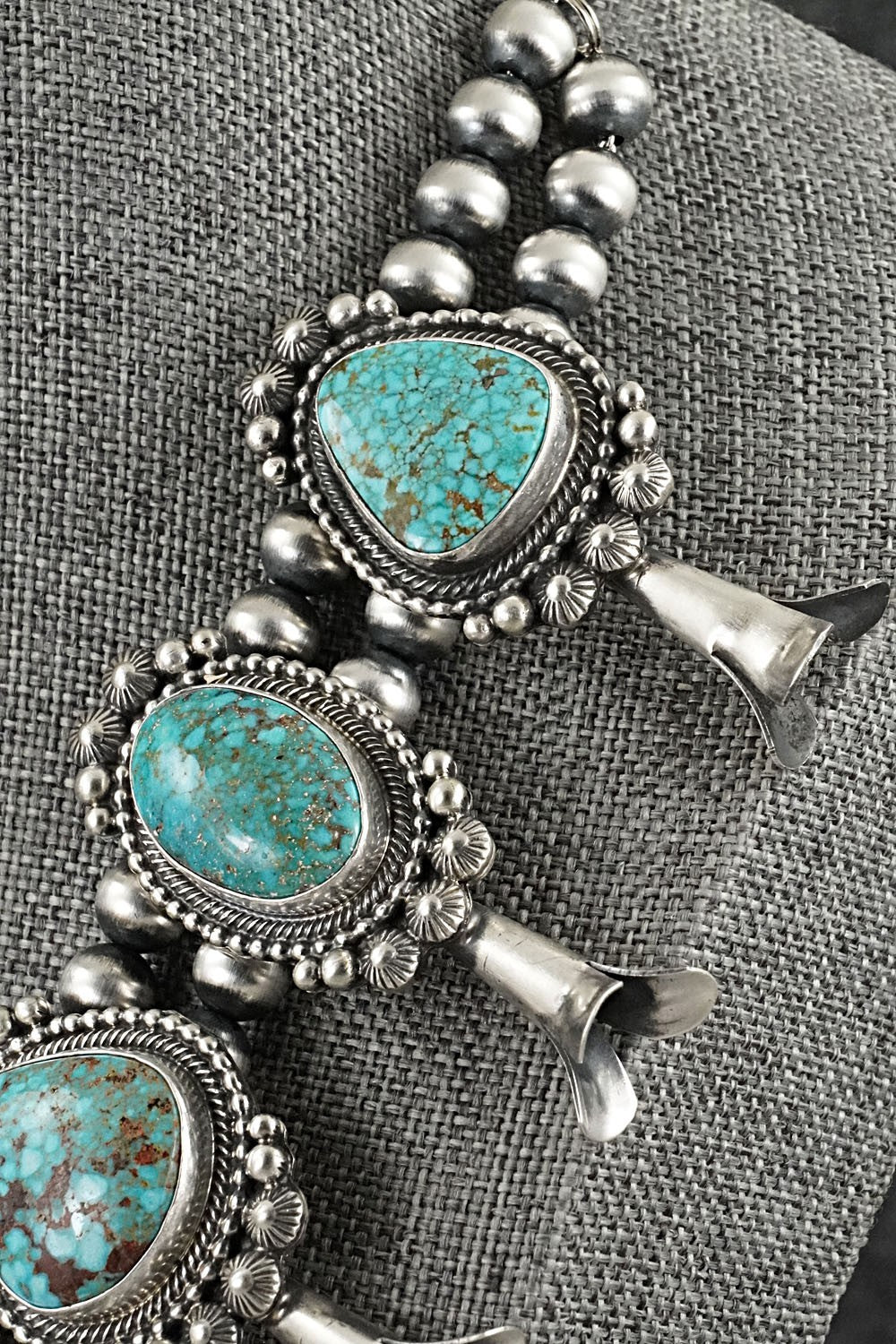 Turquoise & Sterling Silver Squash Blossom Necklace - Tom Lewis