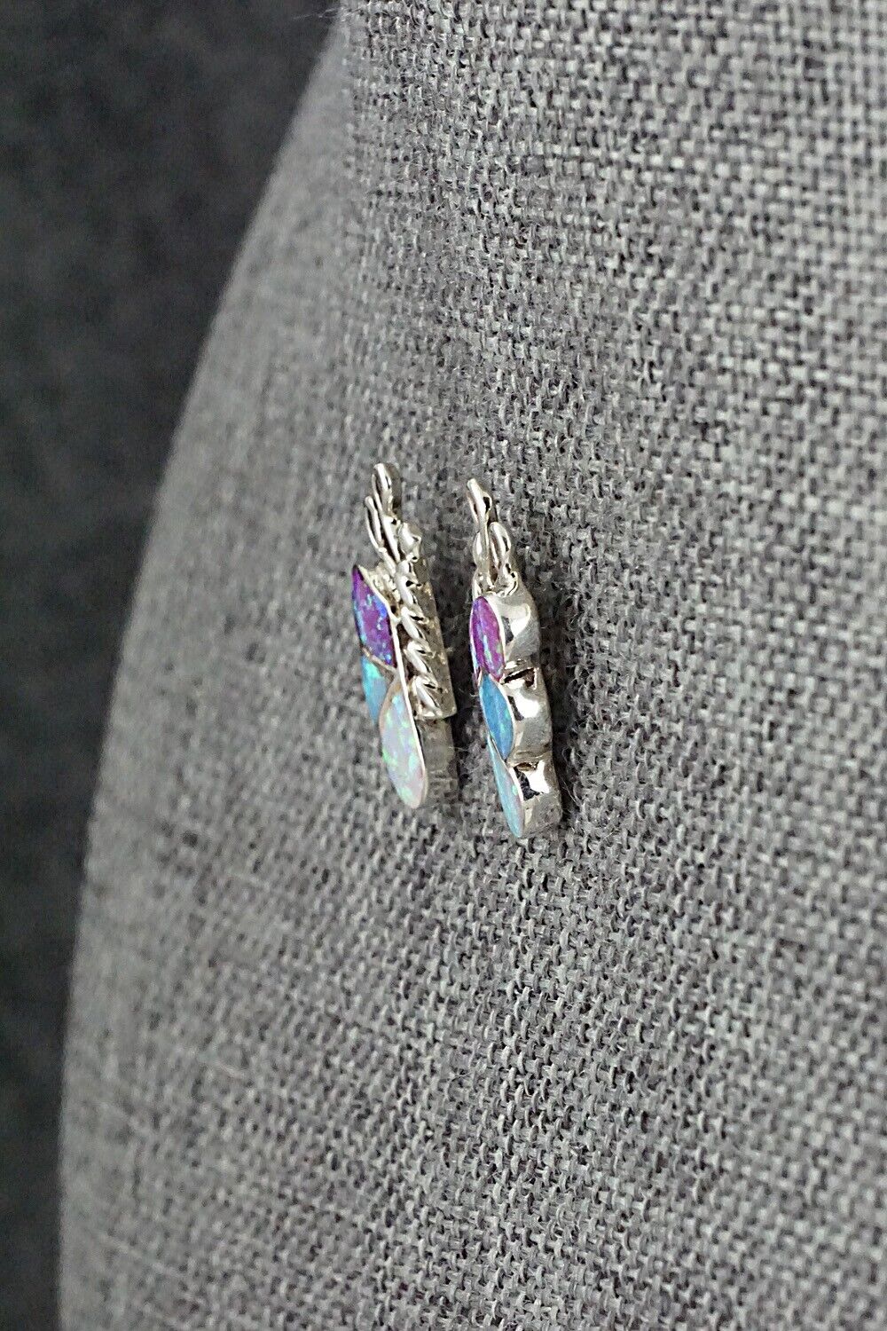Opalite & Sterling Silver Inlay Earrings - Vincent Hooee