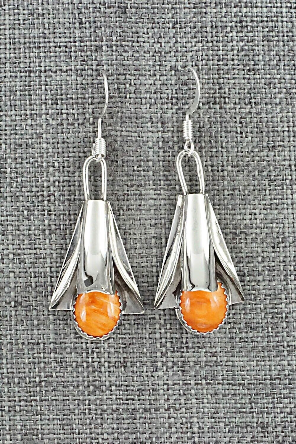 Spiny Oyster & Sterling Silver Earrings - Louise Yazzie