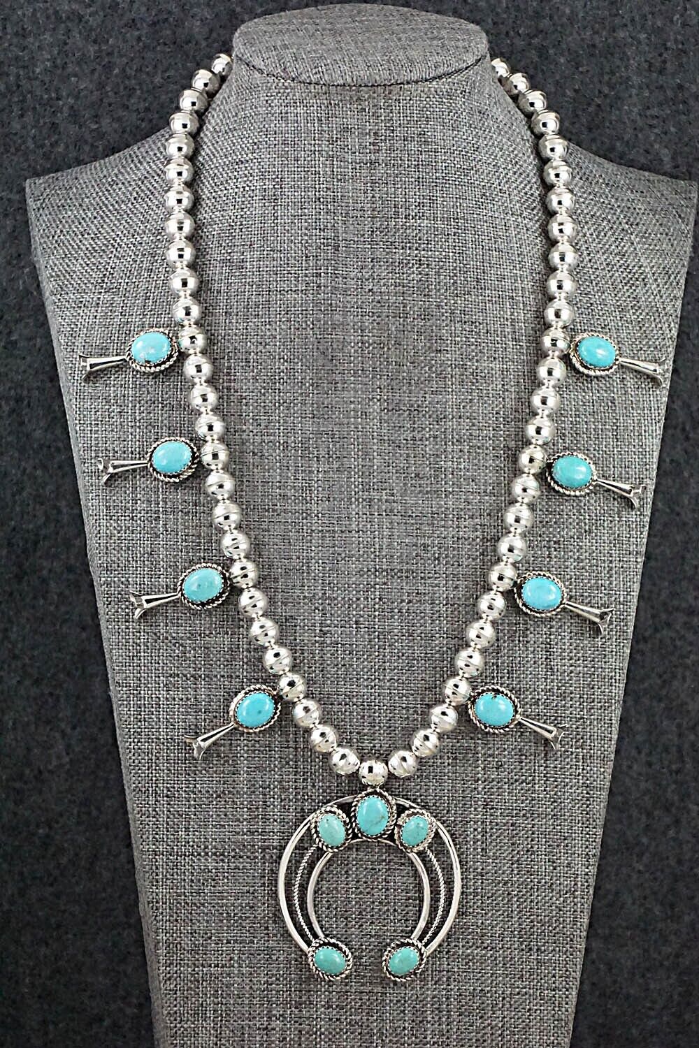 Turquoise & Sterling Silver Squash Blossom Necklace - Phil Garcia