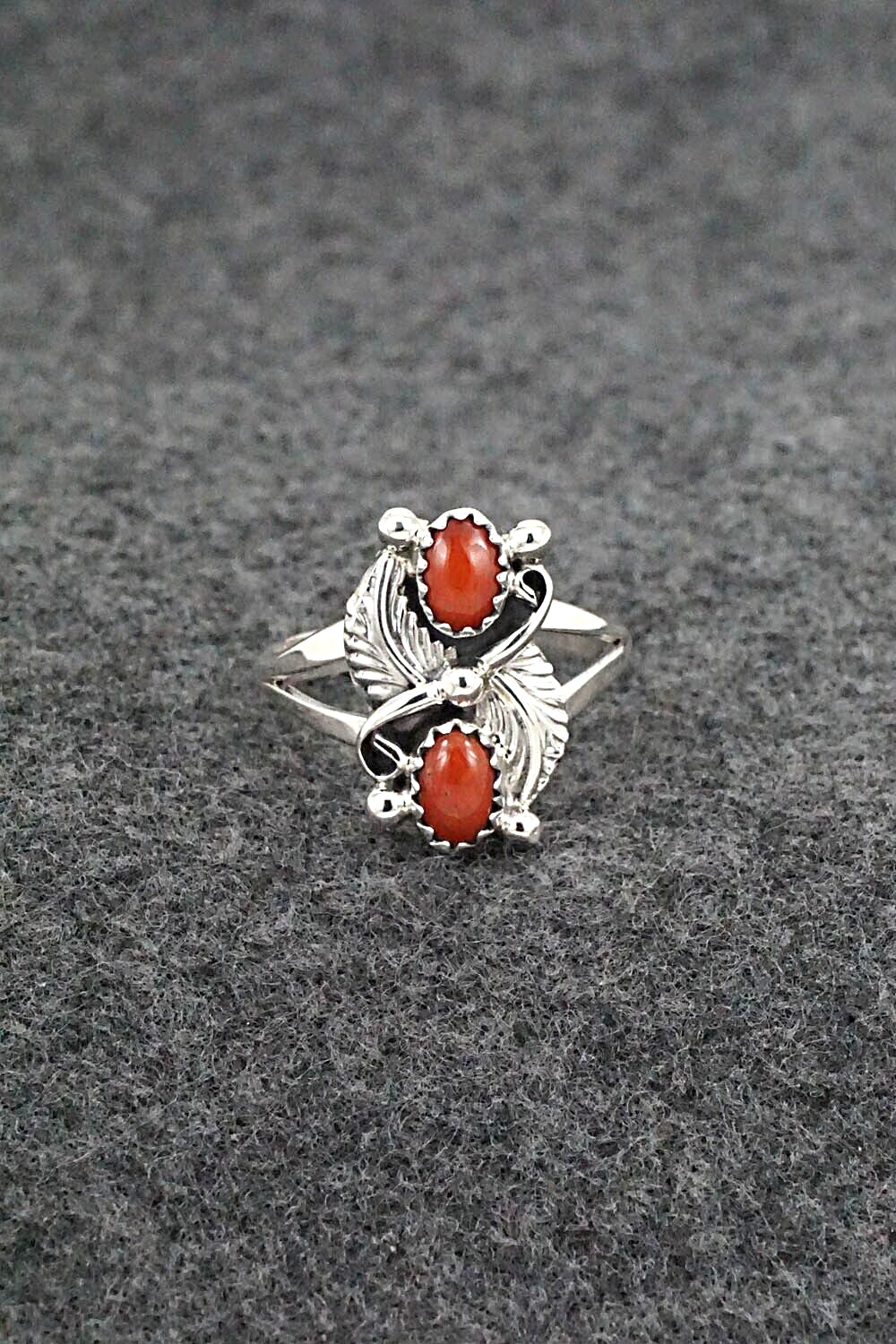 Coral & Sterling Silver Ring - Judy Largo - Size 7.25