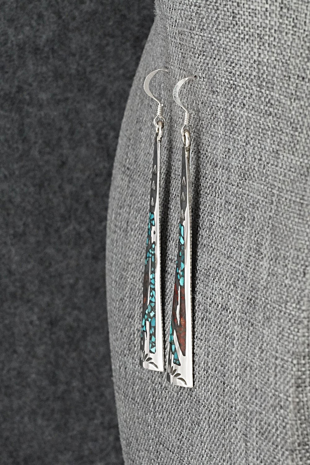 Turquoise, Coral Chip & Sterling Silver Earrings - Joleen Yazzie