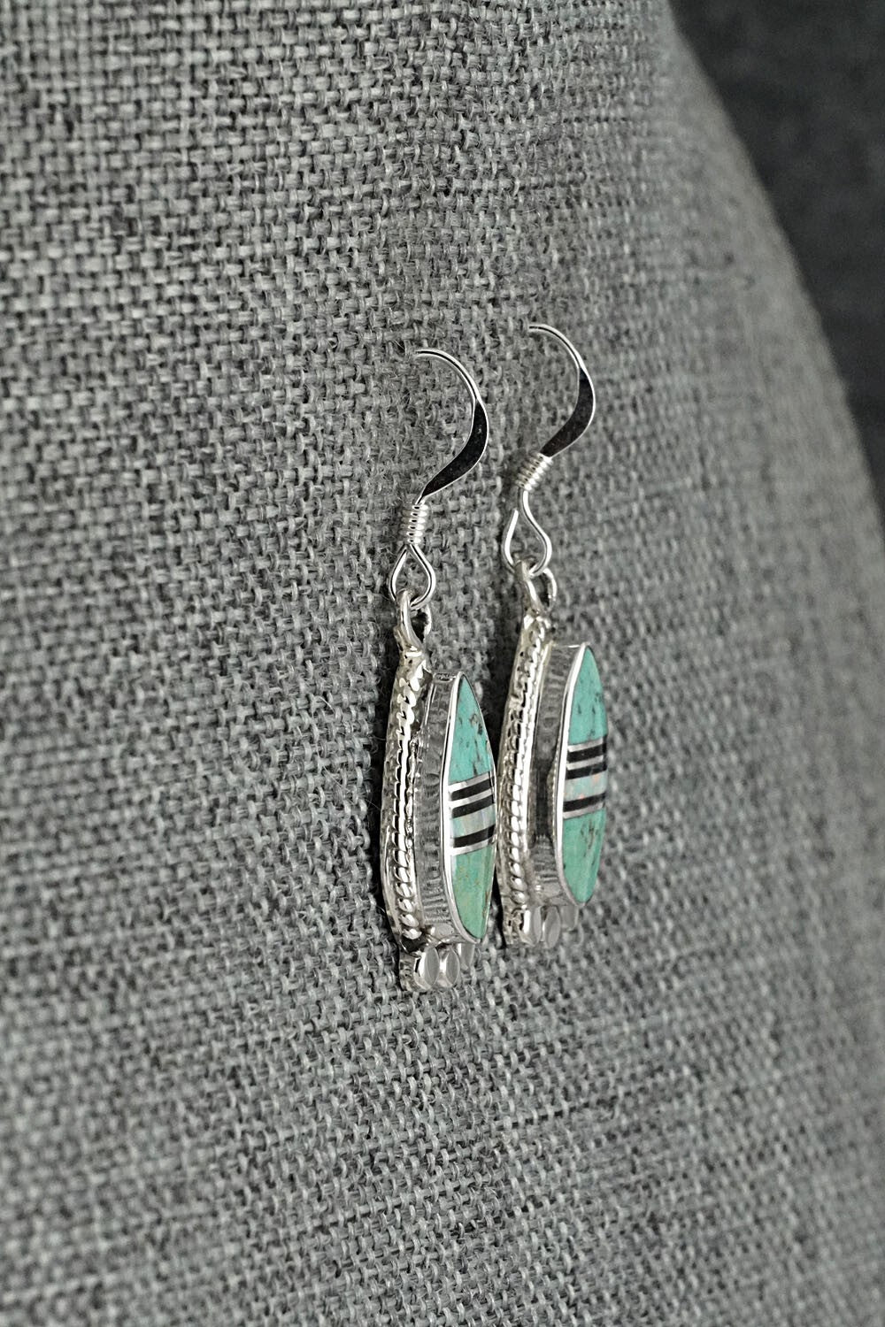 Turquoise, Opalite, Onyx & Sterling Silver Inlay Earrings - James Manygoats