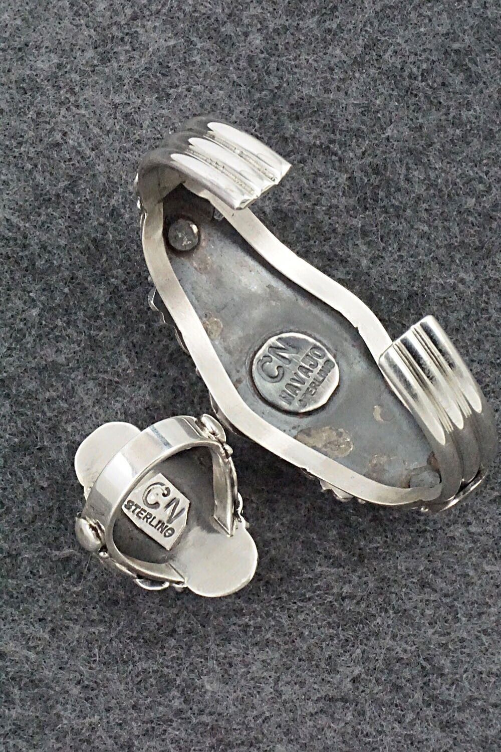 Turquoise and Sterling Silver Bracelet & Ring Set - Clem Nalwood - Size 7.25