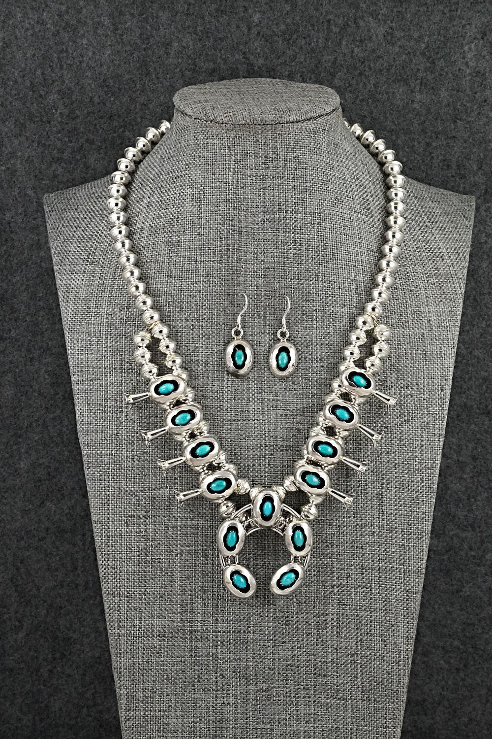 Turquoise & Sterling Silver Squash Blossom Set - Phil Garcia