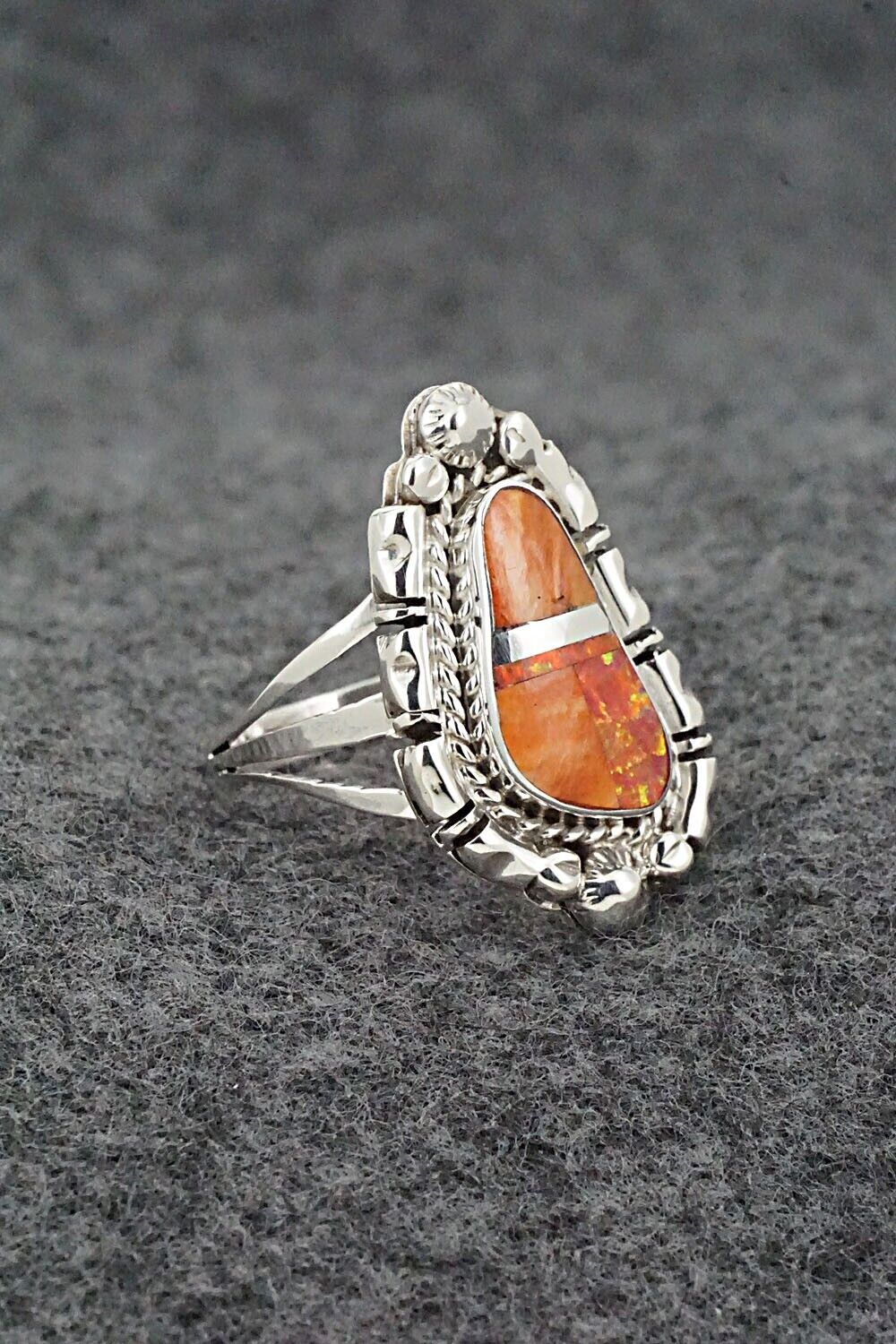 Spiny Oyster, Opalite & Sterling Silver Ring - James Manygoats - Size 7