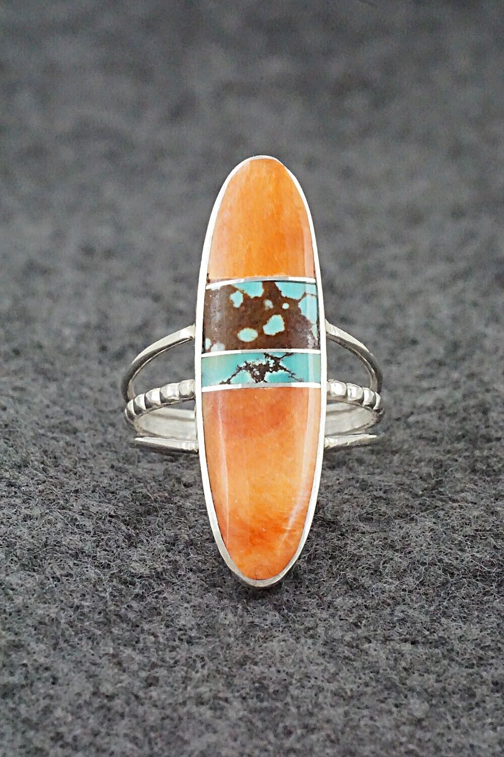 Spiny Oyster, Turquoise & Sterling Silver Ring - Harold Smith - Size 8.5