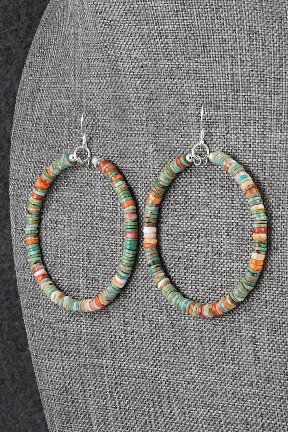 Turquoise, Spiny Oyster & Sterling Silver Earrings - Doreen Jake