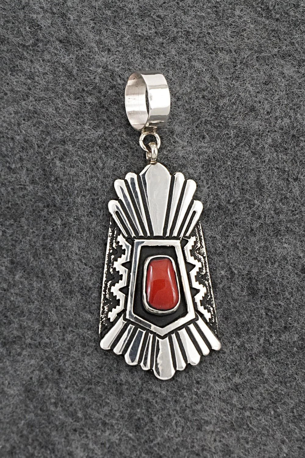 Coral & Sterling Silver Pendant - Rosita Singer