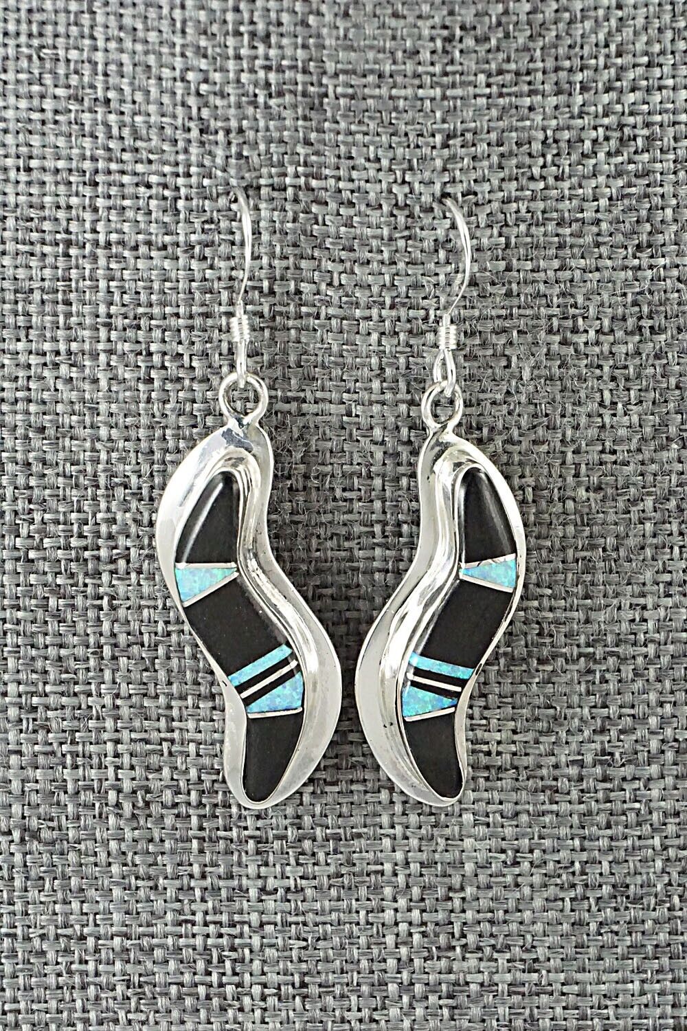 Onyx, Opalite & Sterling Silver Inlay Earrings - James Manygoats