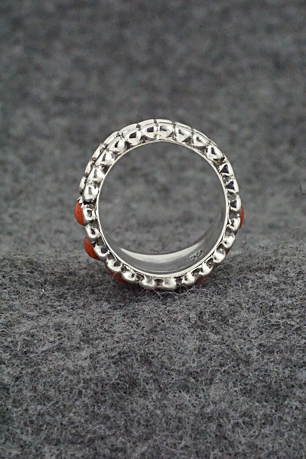 Coral & Sterling Silver Ring - Kenny Lonjose - Size 7