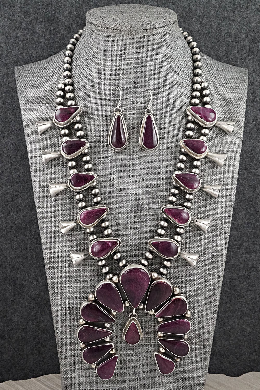 Spiny Oyster & Sterling Silver Squash Blossom Set - Kathleen Livingston