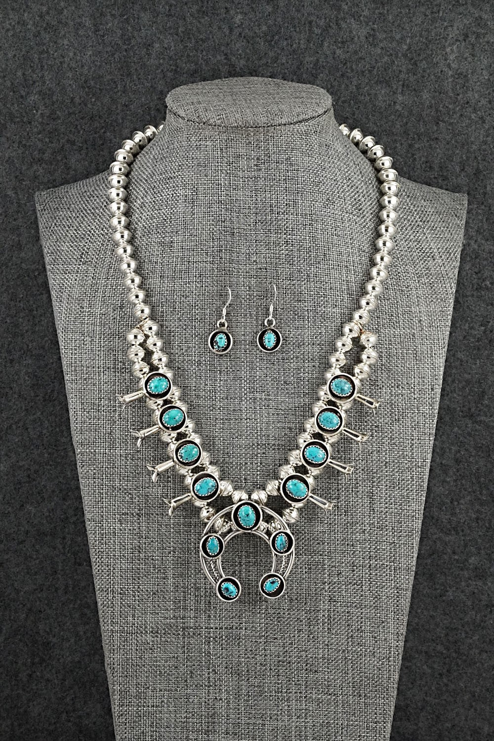 Turquoise & Sterling Silver Squash Blossom Set - Phil Garcia