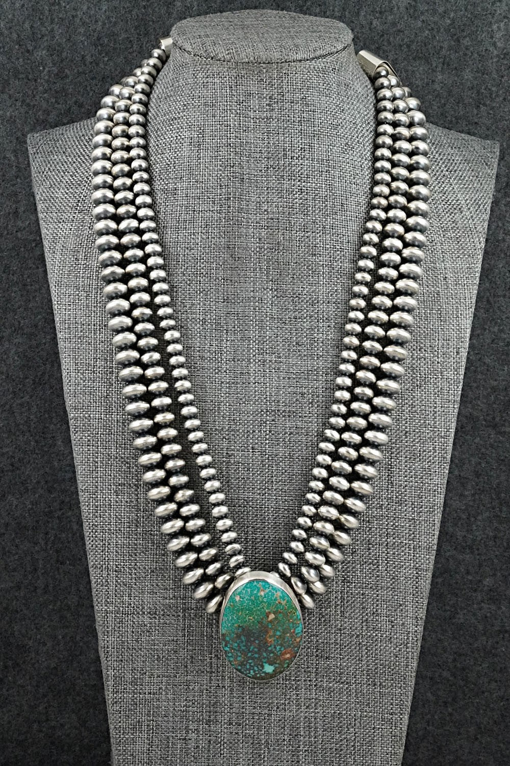 Turquoise & Sterling Silver Navajo Pearl Necklace - Johnson & Halwood