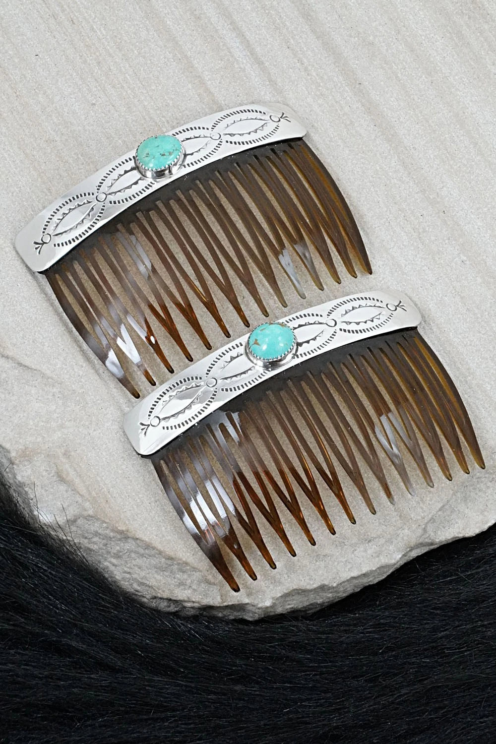 Turquoise & Sterling Silver Hair Combs - Jolene Begay