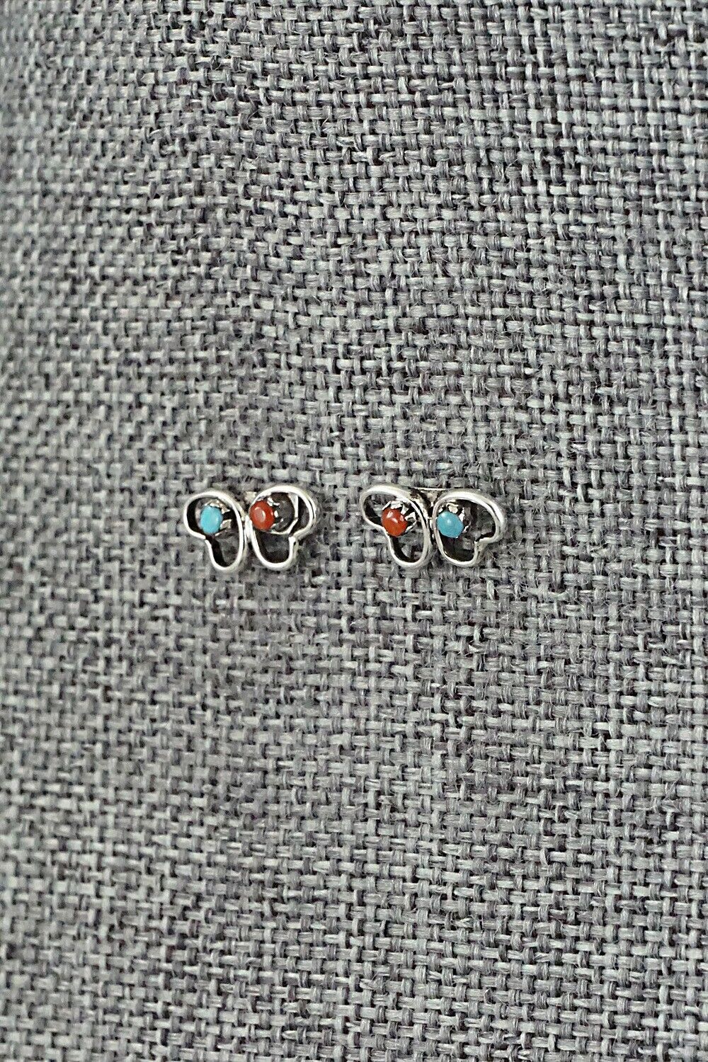 Turquoise, Coral & Sterling Silver Earrings - Dorothy Natachu