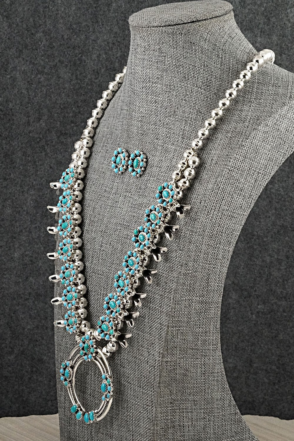 Turquoise & Sterling Silver Squash Blossom Set - Nate Curley