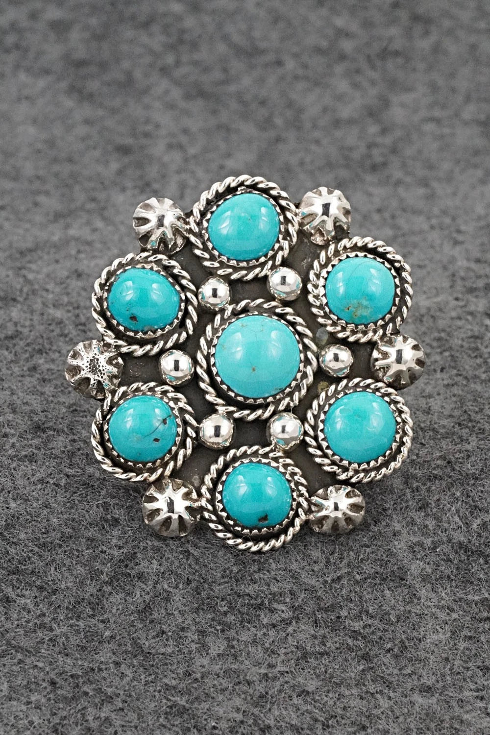 Turquoise & Sterling Silver Ring - Darius Arviso - Size 8, Adj.
