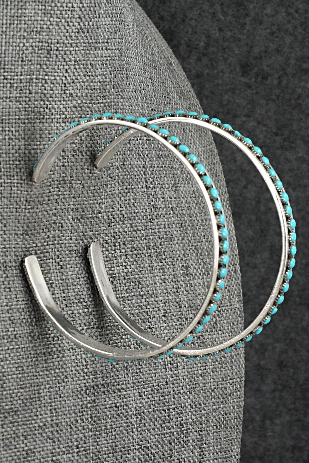Turquoise & Sterling Silver Hoop Earrings - Lois Tzunie