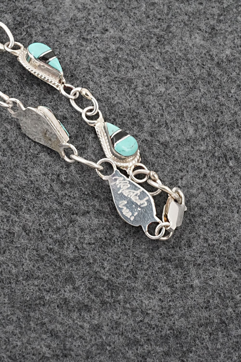 Turquoise, Onyx & Sterling Silver Link Bracelet - Terrance Panteah