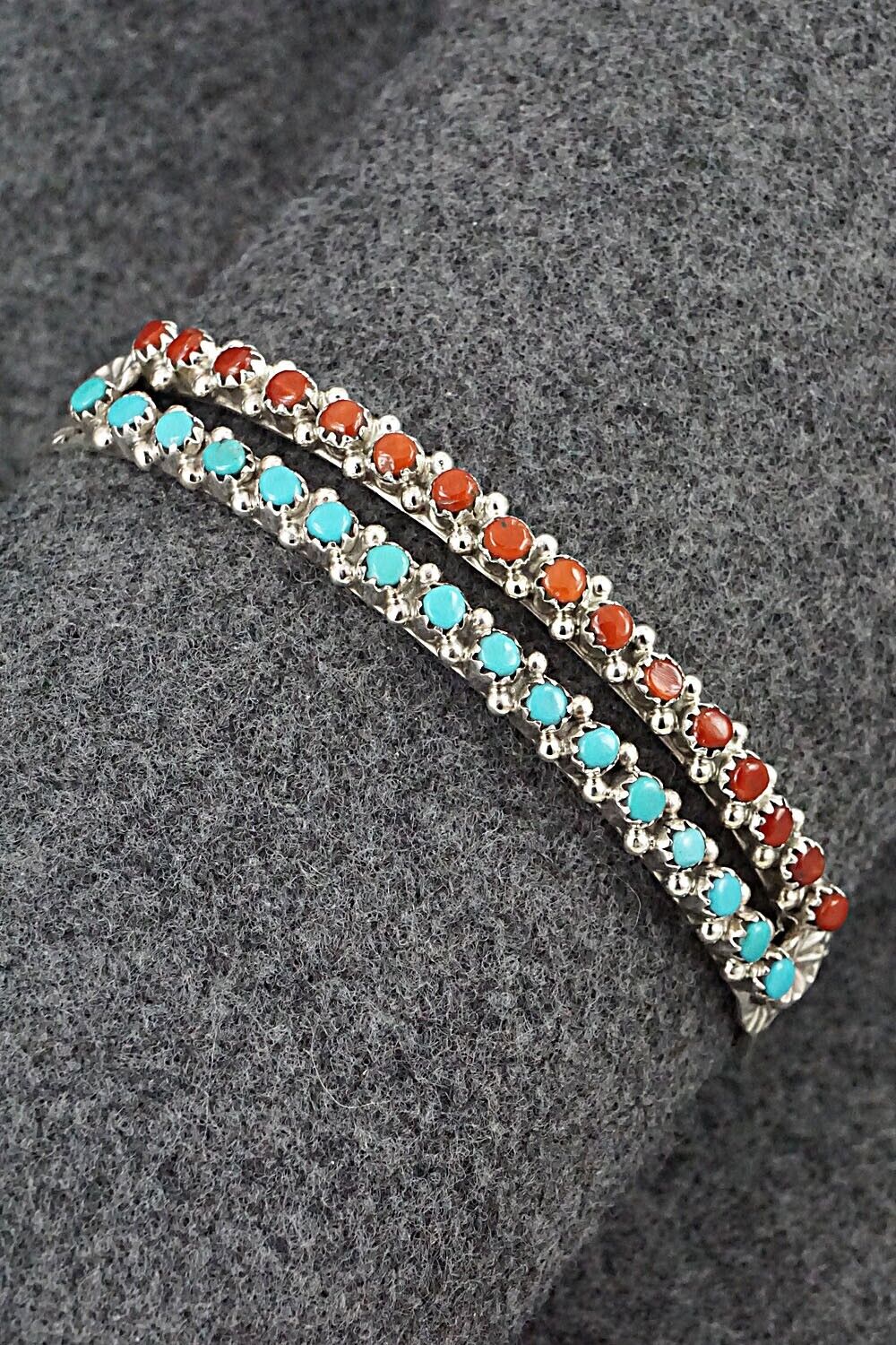 Turquoise, Coral & Sterling Silver Bracelet - Murray Hannaweeka