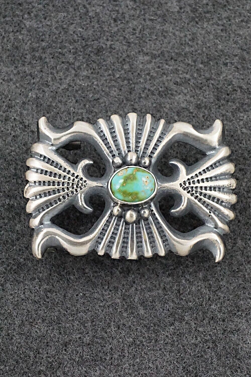 Turquoise & Sterling Silver Belt Buckle - Harrison Bitsue