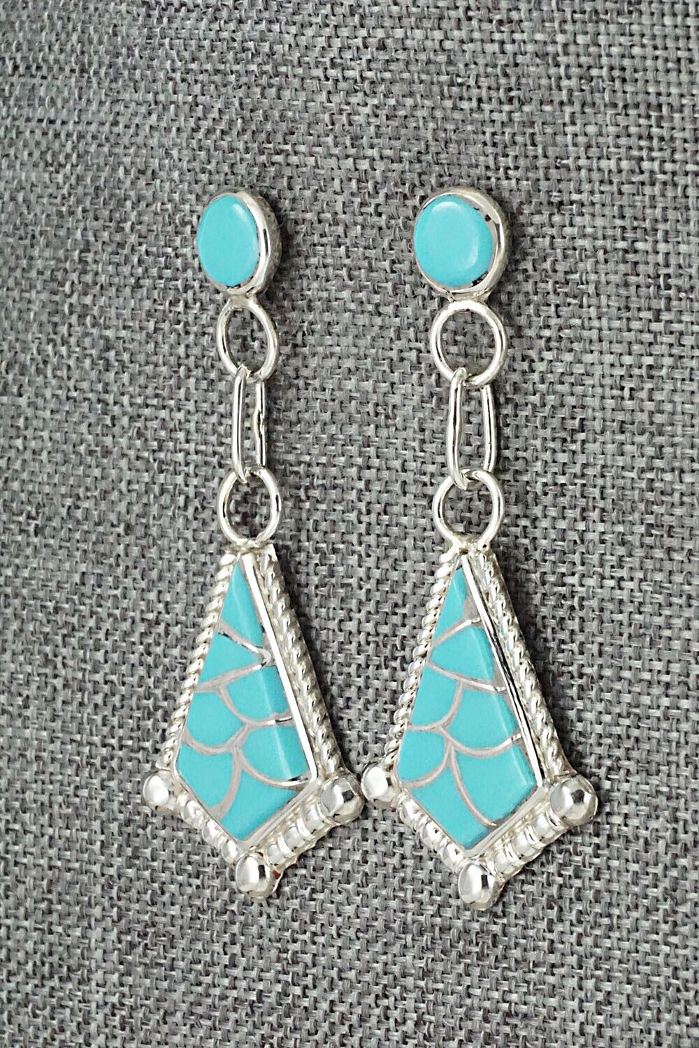 Turquoise & Sterling Silver Inlay Earrings - Seoutewa