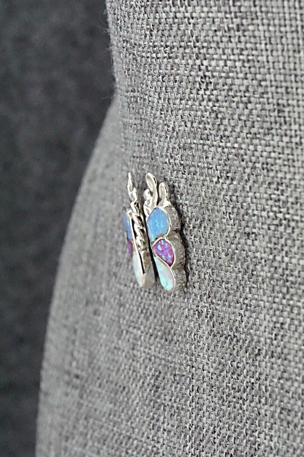 Opalite & Sterling Silver Inlay Earrings - Vincent Hooee