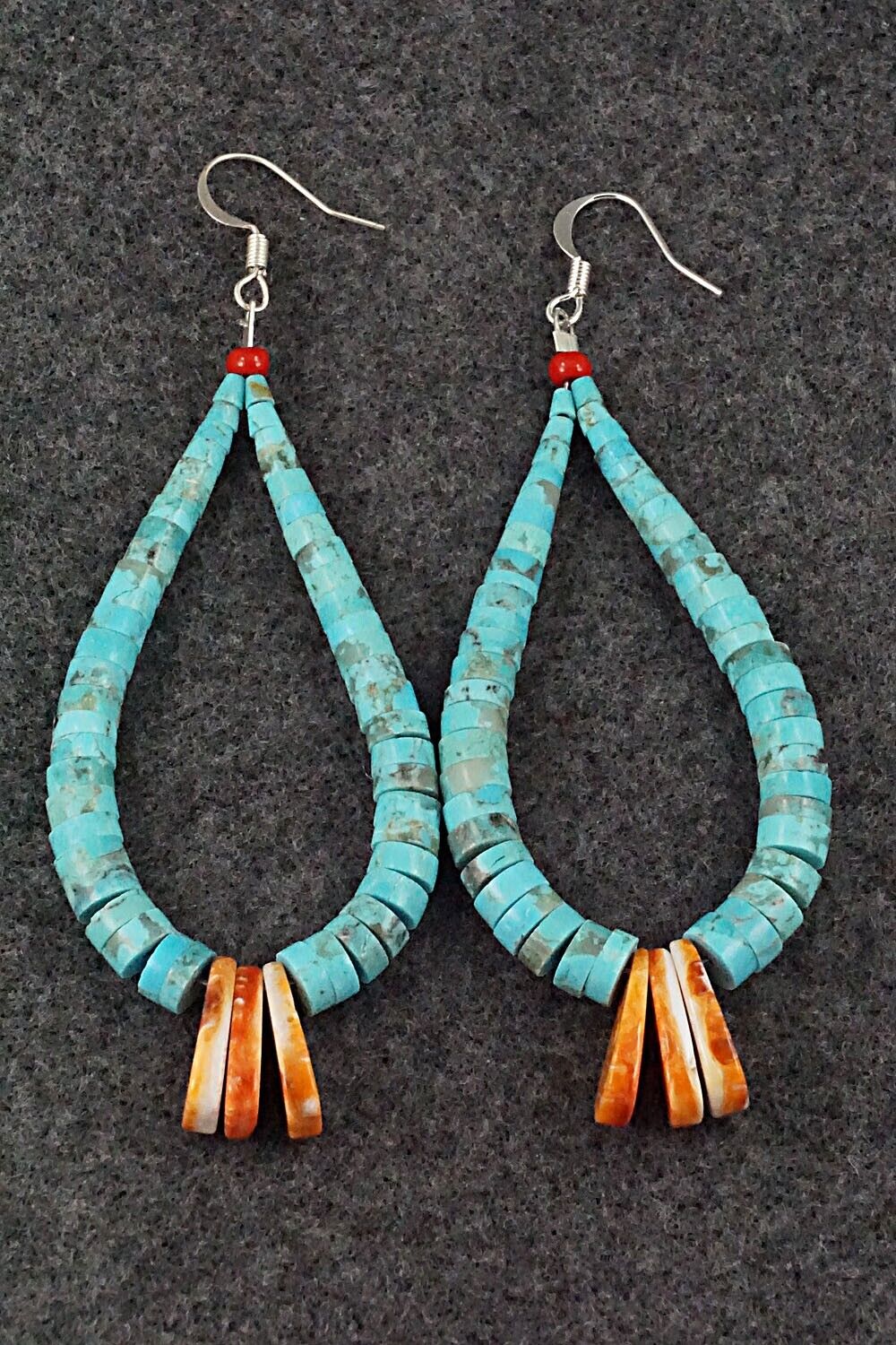 Turquoise, Spiny Oyster & Sterling Silver Earrings - Lupe Lovato