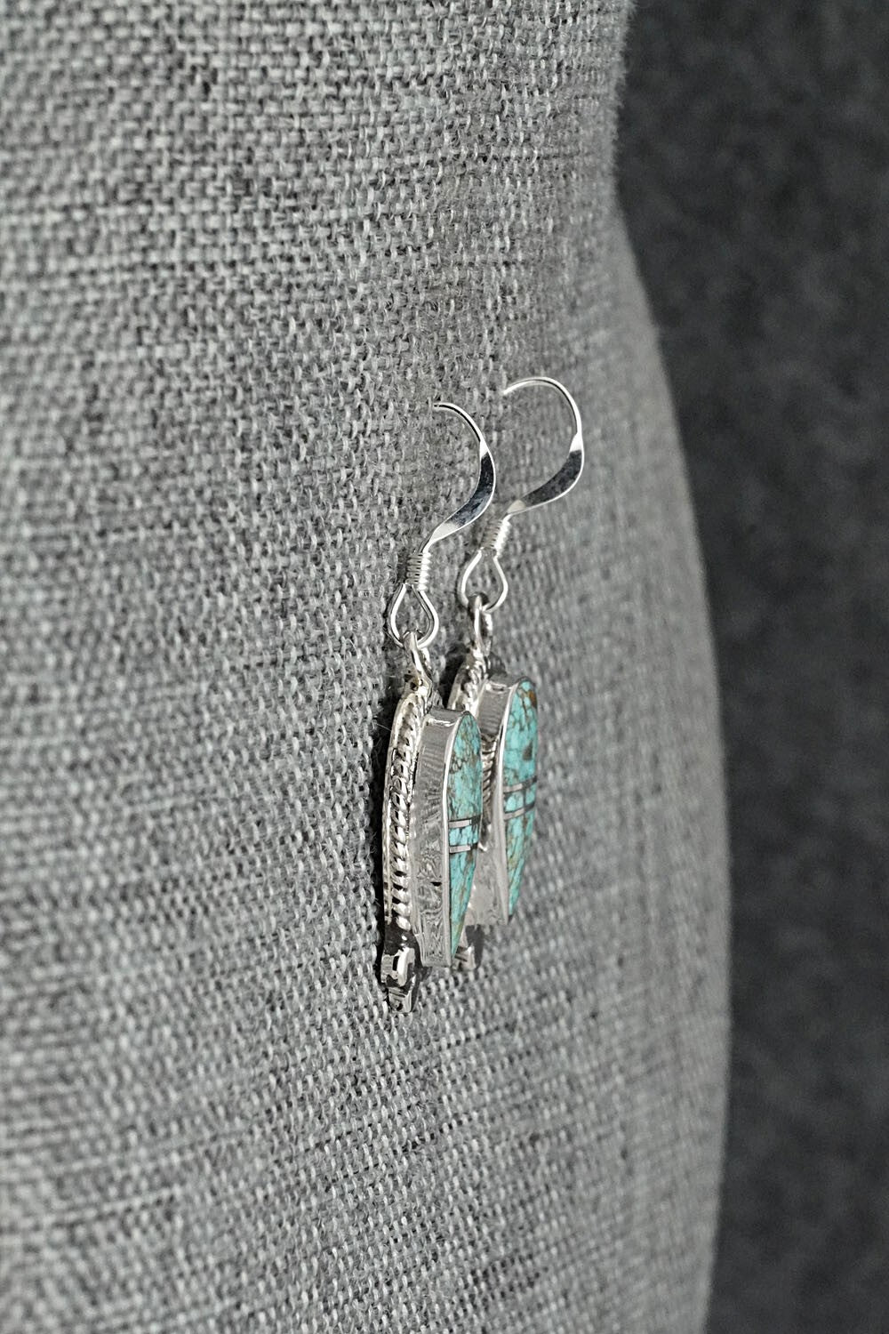Turquoise & Sterling Silver Inlay Earrings - James Manygoats