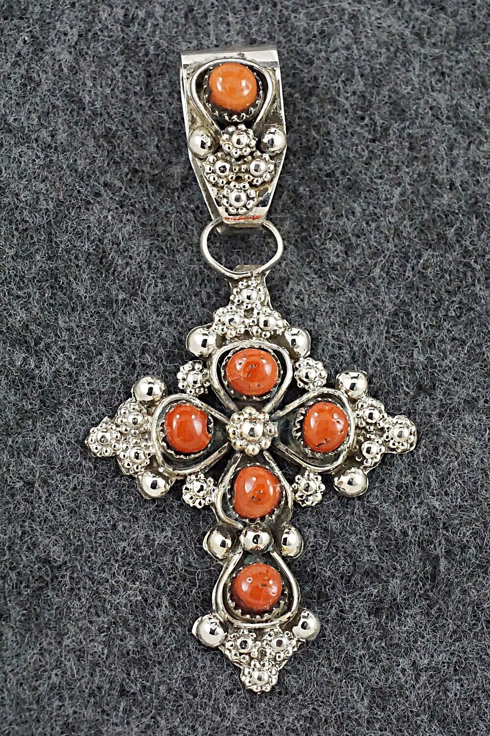 Coral and Sterling Silver Pendant - Verdie Booqua