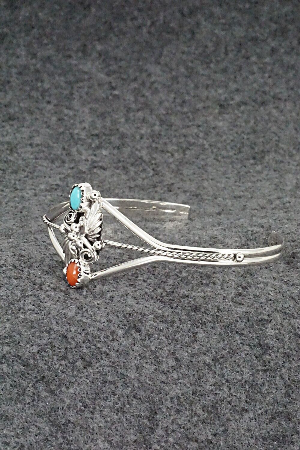 Turquoise, Coral & Sterling Silver Bracelet - William Begay