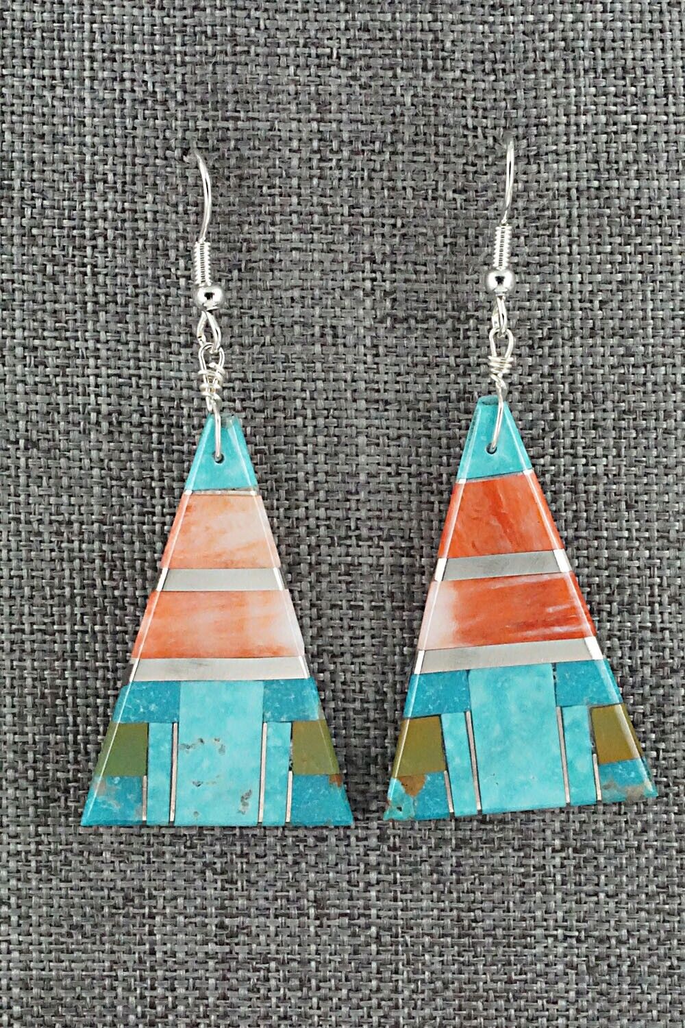 Turquoise, Spiny Oyster & Sterling Silver Inlay Earrings - Daniel Coriz