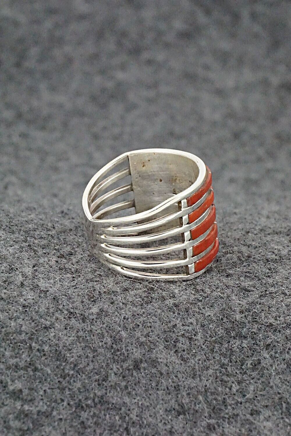 Coral & Sterling Silver Ring - Andrew Enrico - Size 7.5