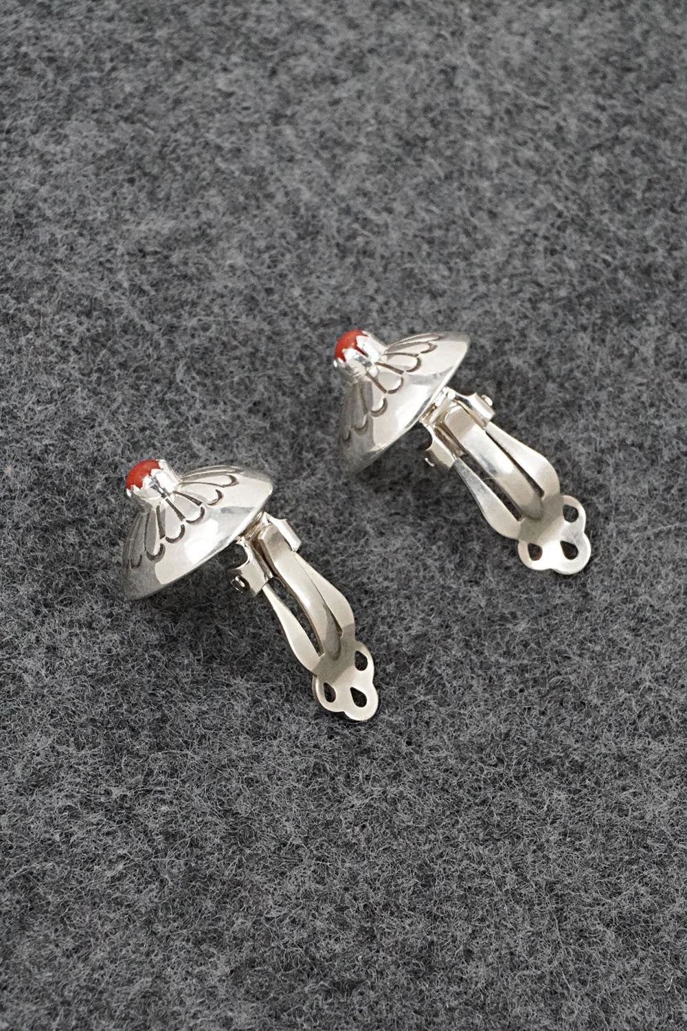 Coral & Sterling Silver Earrings - Marie Yazzie