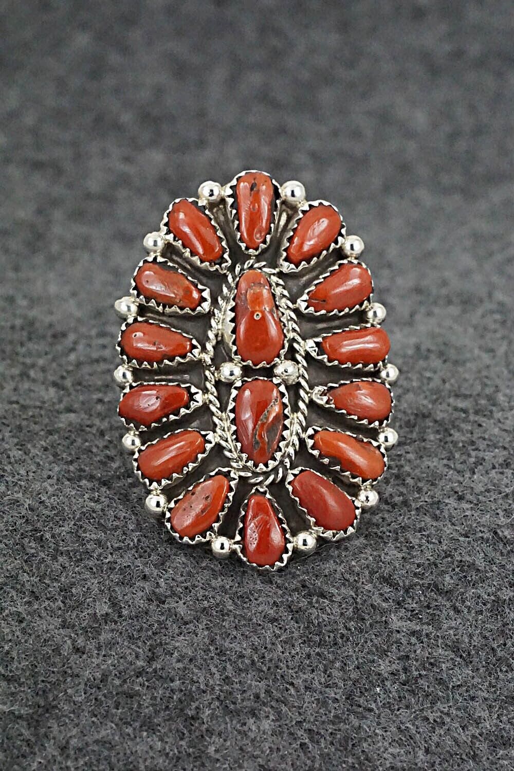 Coral and Sterling Silver Ring - Justina Wilson - Size 6.75