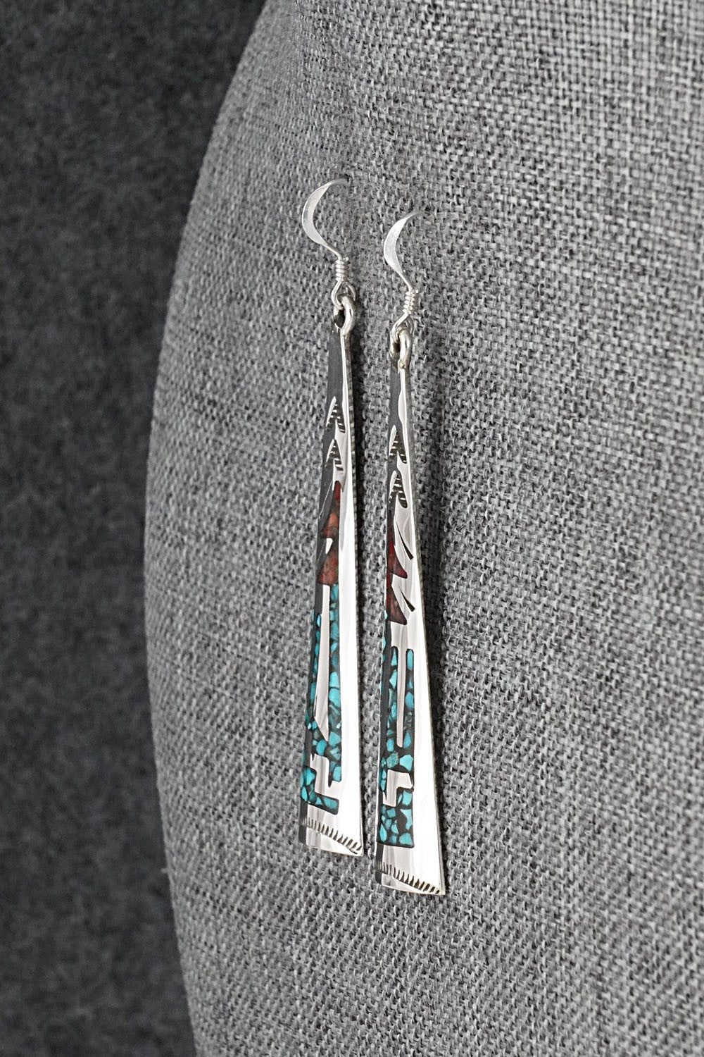 Turquoise, Coral Chip & Sterling Silver Earrings - Joleen Yazzie