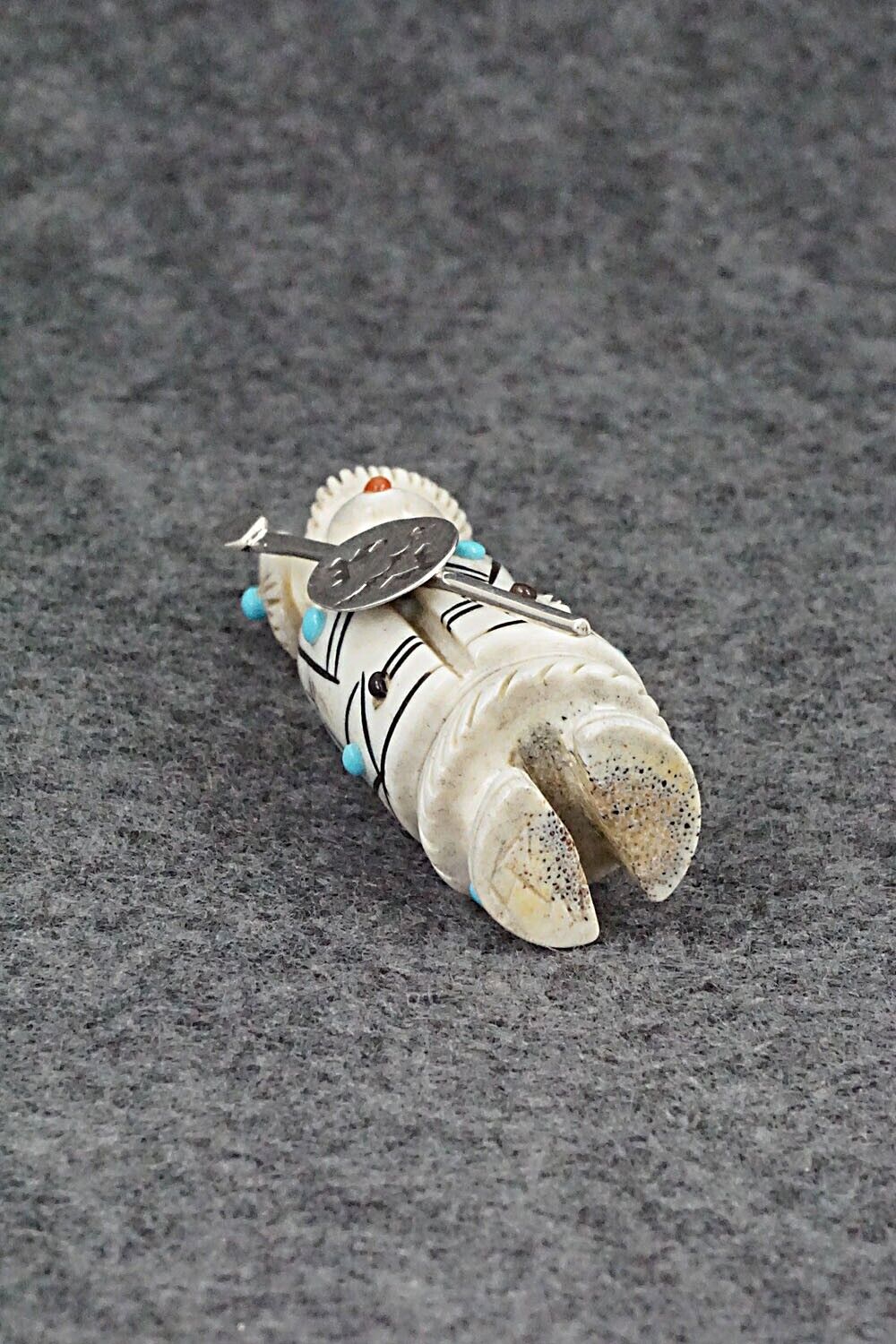 Hunter with Spear & Shield Zuni Fetish Carving - Claudia Peina