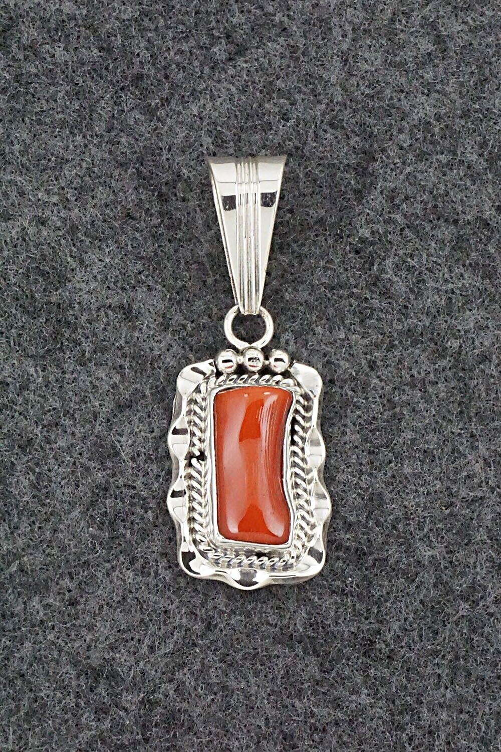 Coral & Sterling Silver Pendant - Samuel Yellowhair