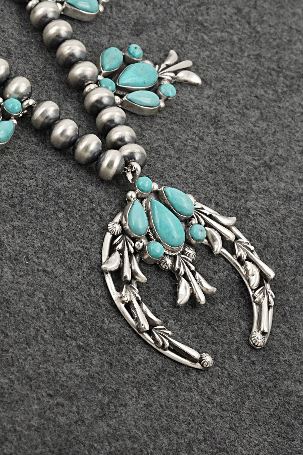 Turquoise & Sterling Silver Squash Blossom Necklace - Bobby Platero