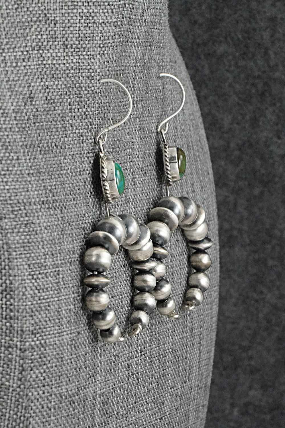 Turquoise & Sterling Silver Navajo Pearl Earrings - Rena Begay