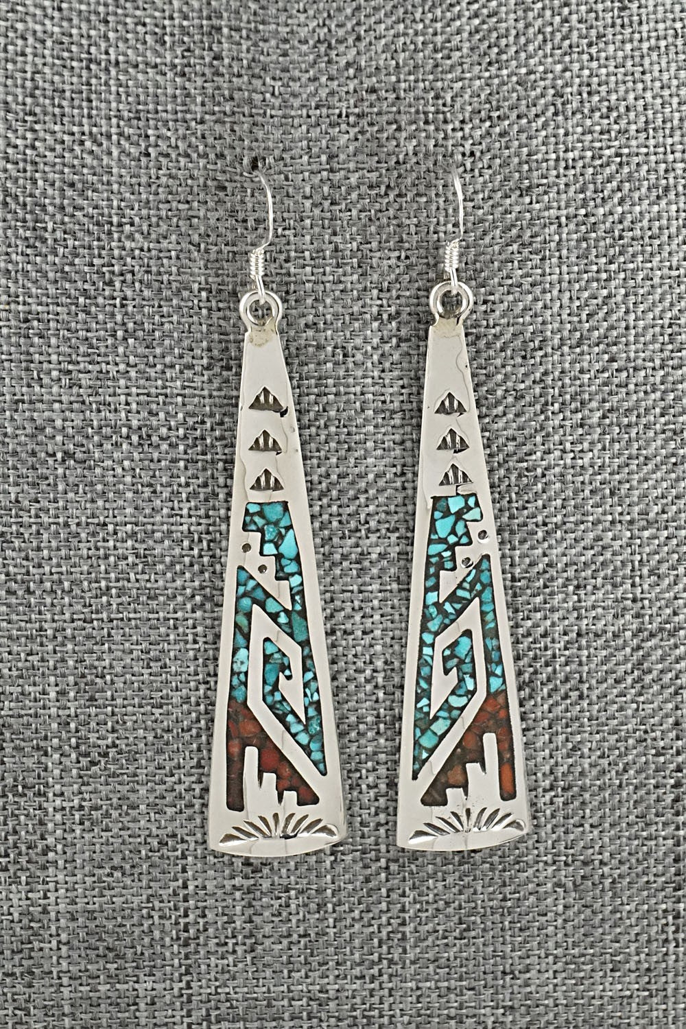 Turquoise, Coral Chip & Sterling Silver Earrings - Joleen Yazzie