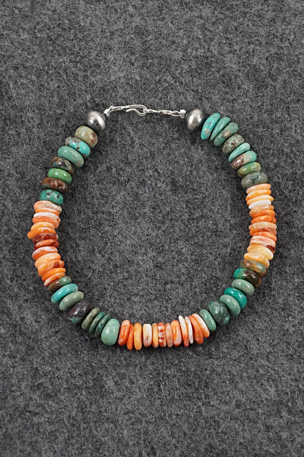 Turquoise, Spiny Oyster & Sterling Silver Bracelet - Doreen Jake