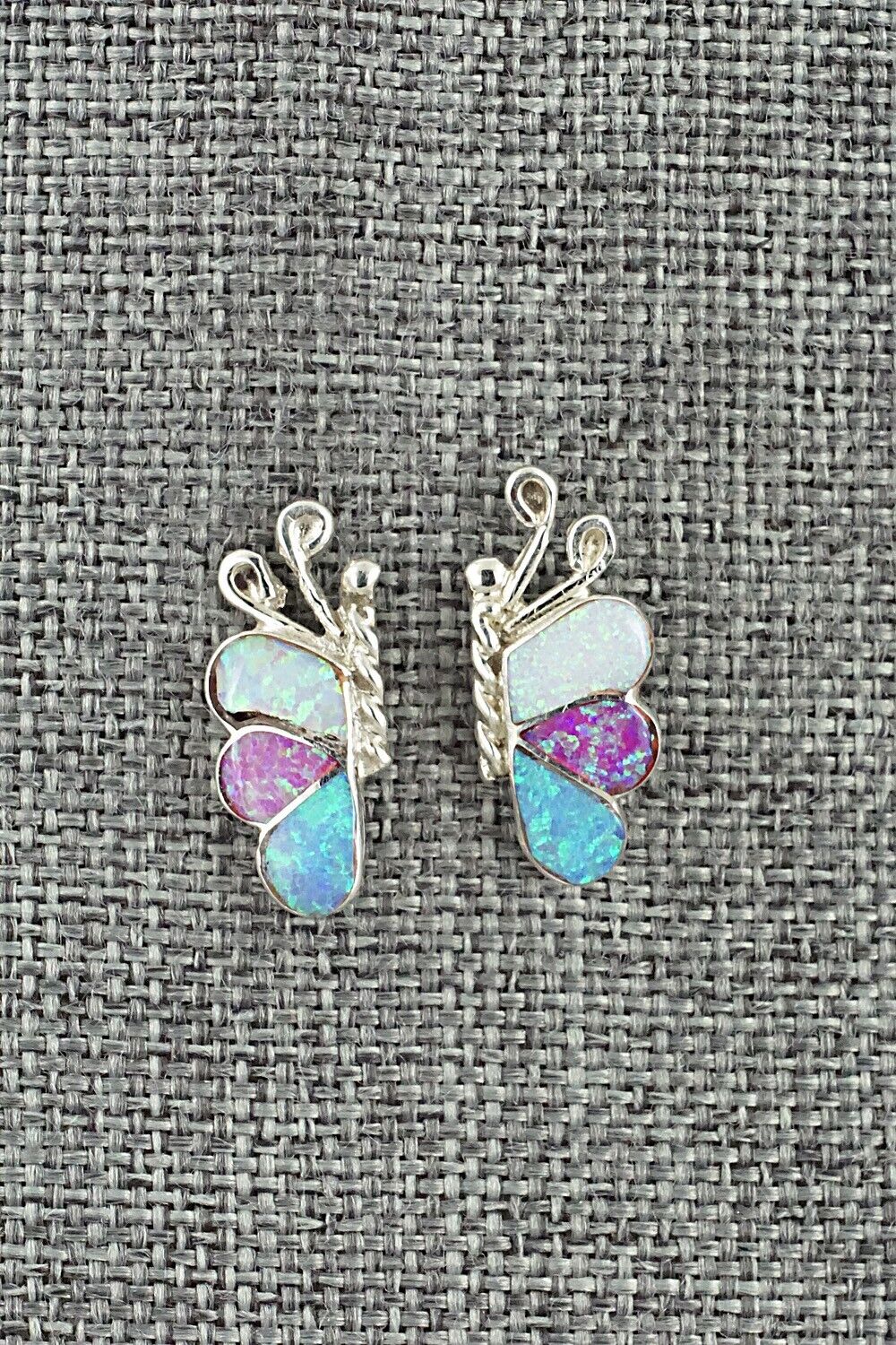 Opalite & Sterling Silver Inlay Earrings - Vincent Hooee