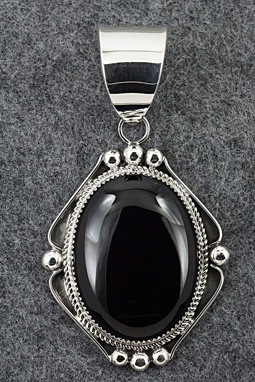 Onyx & Sterling Silver Pendant - Leslie Nez