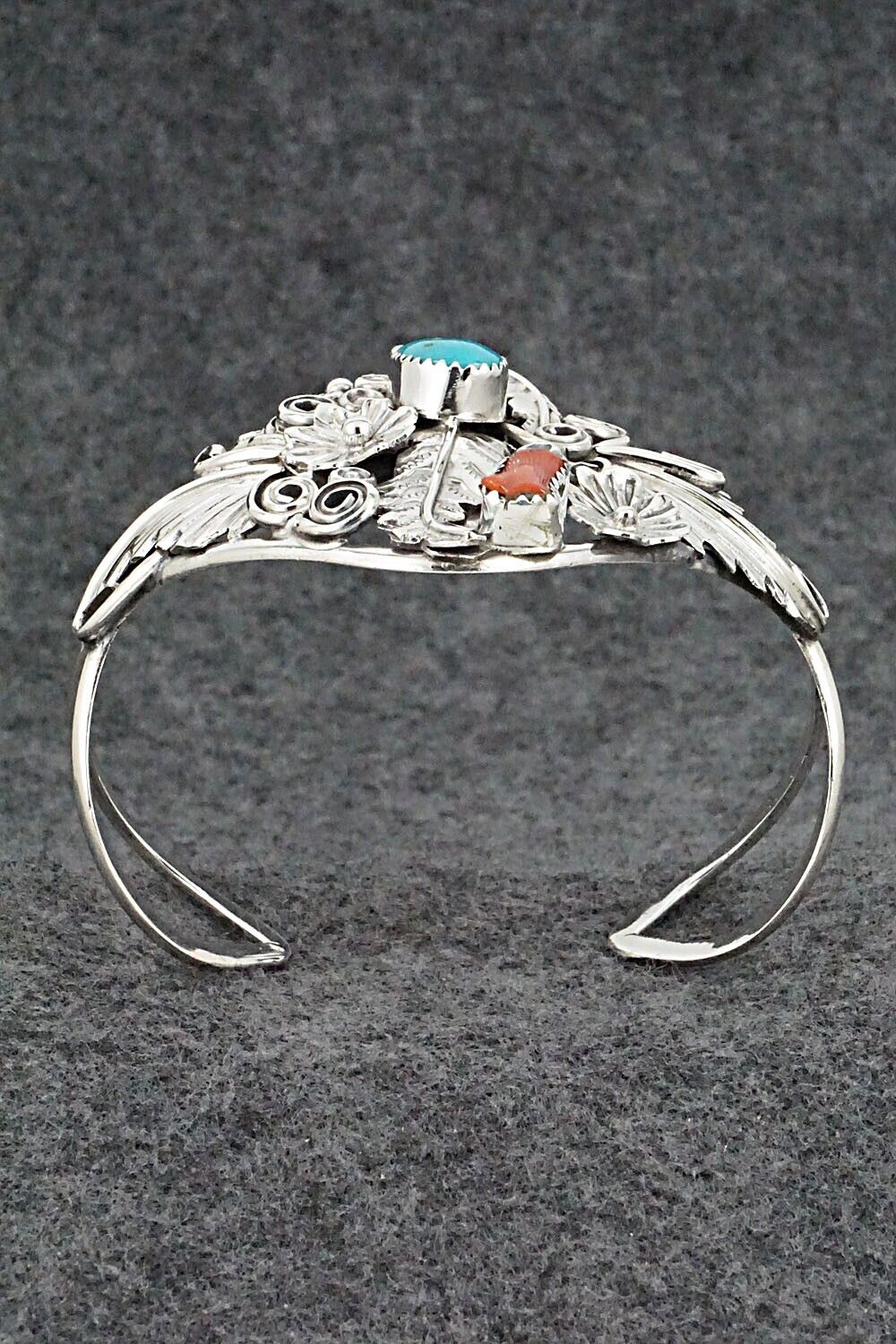 Turquoise, Coral & Sterling Silver Bracelet - Harry B. Yazzie