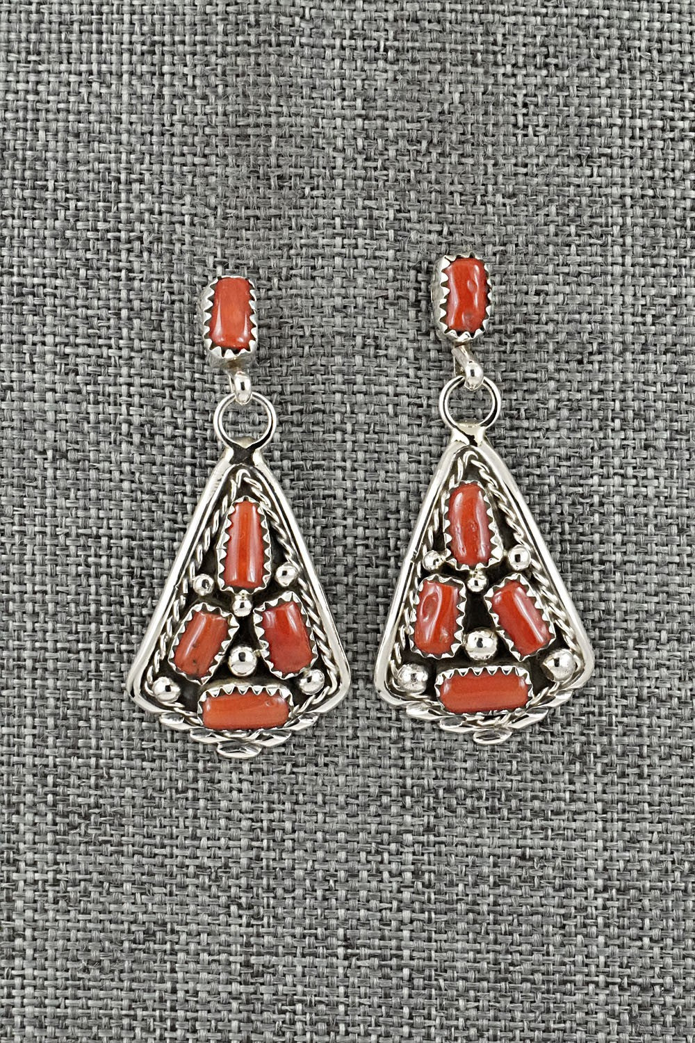 Coral & Sterling Silver Earrings - Melvin Chee