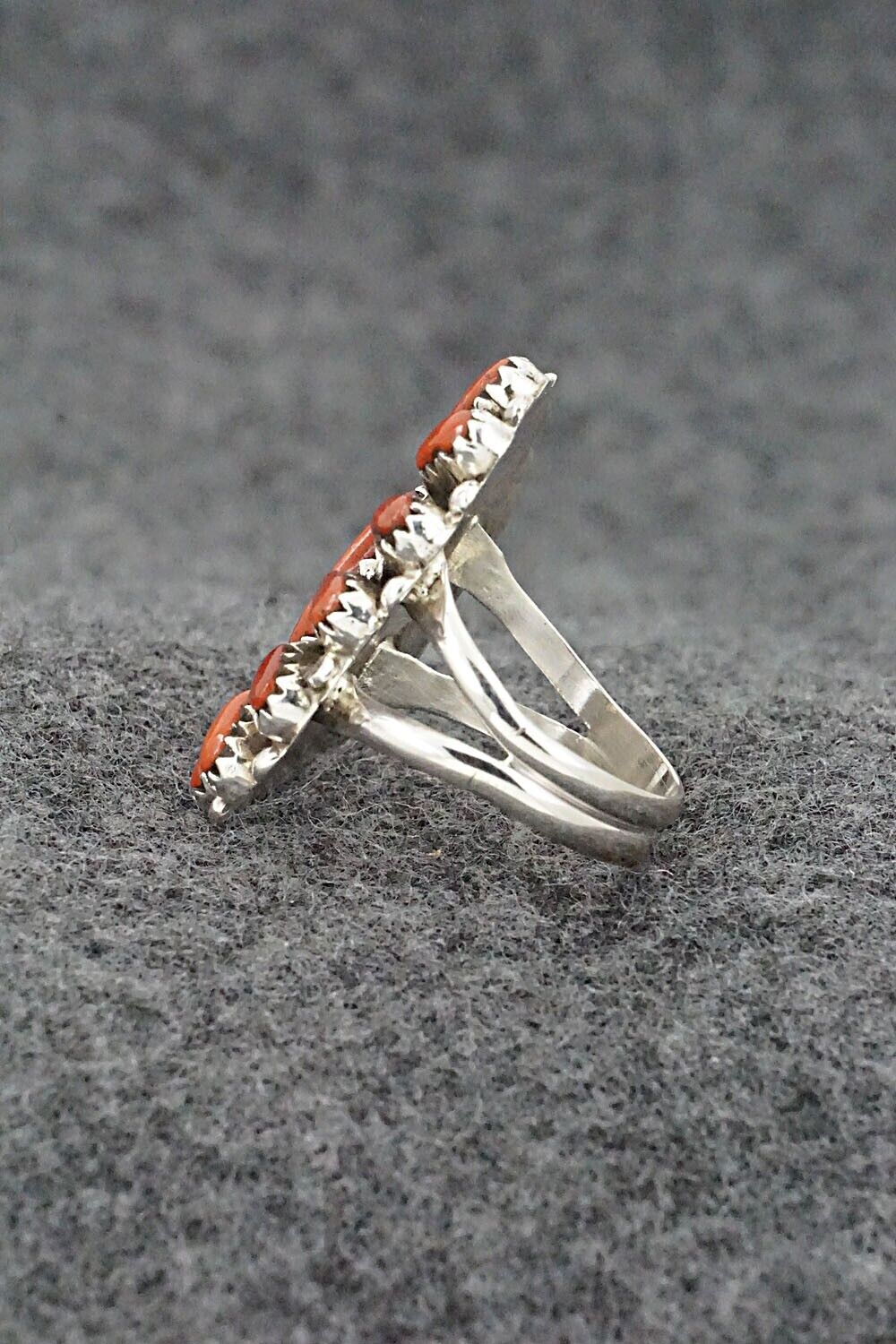 Coral & Sterling Silver Ring - George Gasper - Size 6.5